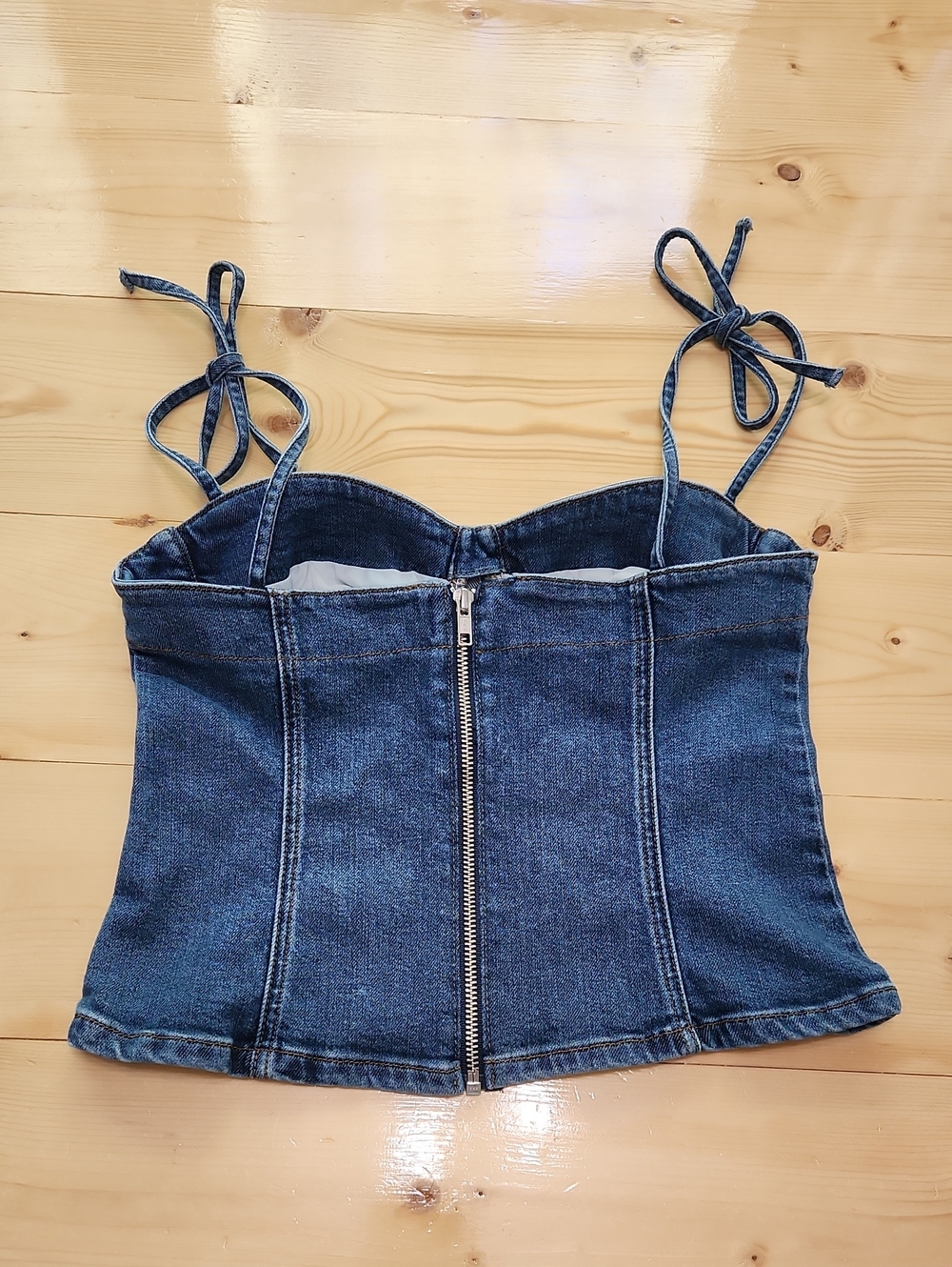 Reformation Chiara Denim Bustier Corset Tie Shoulder Top Size 2 - Picture 4 of 16